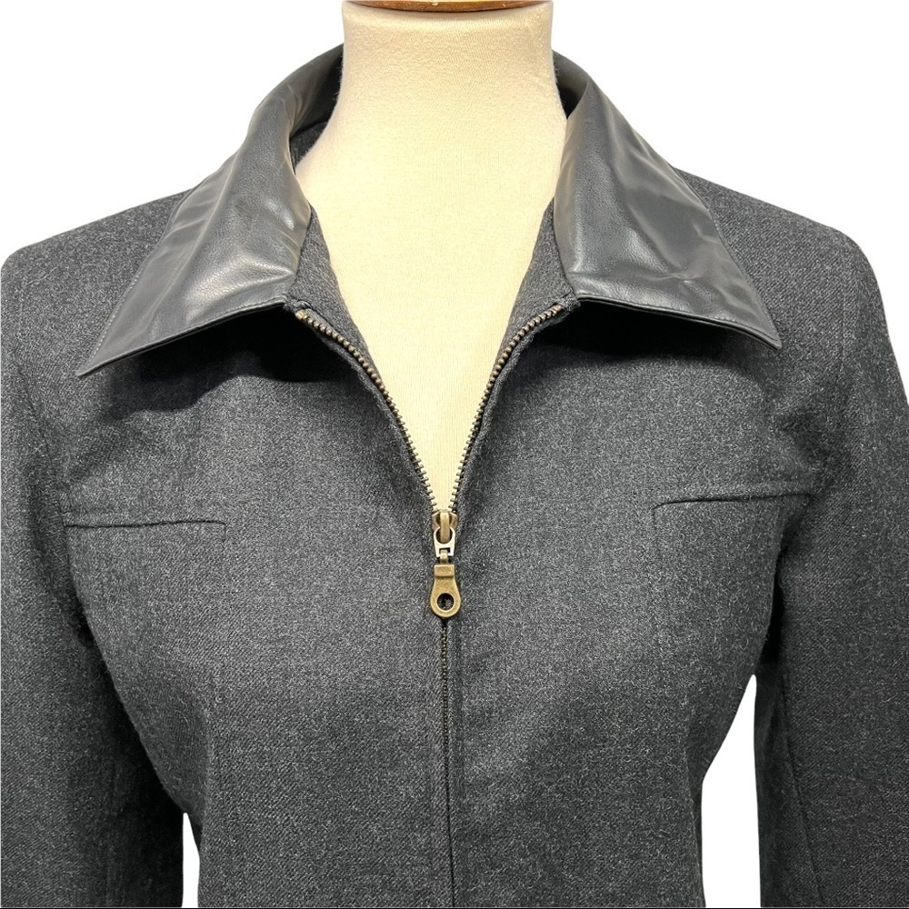 Sandro Wool Black Zip Front Jacket Vegan Leather Trim Classic Blazer Women Med - Picture 3 of 13
